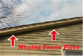 Missing fascia pieces are just one of the common exterior maintenance findings during a home inspection