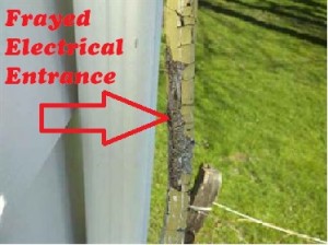 A frayed electrical entrance cable is a common home inspection finding